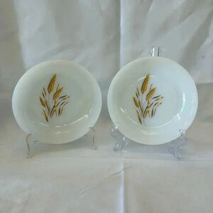 2 - Vintage Anchor Hocking Fire King Milk Glass Wheat Soup Bowls USA